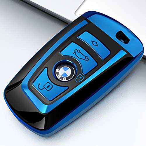 Uxinuo BMW Key Fob Cover, Key Fob Case for BMW 1 3 4 5 6 7 Series X3 X4 M5 M6 GT3 GT5 Remote Control Key Premium Soft TPU Anti-dust Full Protection Blue