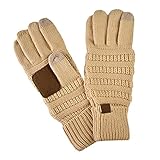 C.C Unisex Cable Knit Winter Warm Anti-Slip Touchscreen Texting Gloves, Peanut