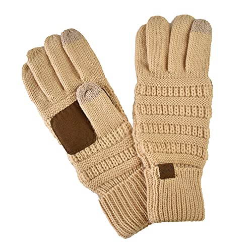 C.C Unisex Cable Knit Winter Warm Anti-Slip Touchscreen Texting Gloves, Peanut