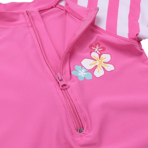 Image of TFJH E 1PCS Girls Short Sleeve Swimsuits UV 50+ Bathing Suits Sunsuits Zipper 2-14Y