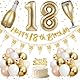 18. Geburtstag Mädchen, 18 Geburtstag Deko, Happy 18th Birthday Banner, 40 Zoll 18 Folienballons, Champagner Flasche und Glas Folienballons, Gold, Rosa, Weiß- und Konfetti -Luftballons, Kuchentopper