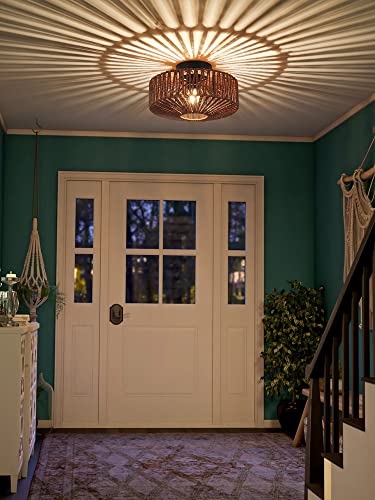 Shitougu Rattan Ceiling Light Fixture,Coastal Woven Rattan Semi Flush Mount Ceiling Light,Natural Hemp Rope Cage Lampshade,Farmhouse Vintage Ceiling Light For Bedroom Kitchen Hallway #TOP5