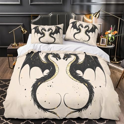 Parure de lit dragon 140x200 housse de couette microfibre enfant single 3D