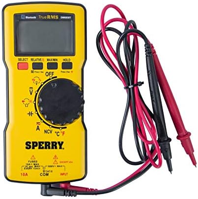 Sperry Instruments DM6850T Digital Multimeter, Thin, TRMS, Bluetooth, Autoranging, 600 V AC/DC, 10A Current, Con﻿Tinuity, Resistance, Capacitance, Frequency, Temperature