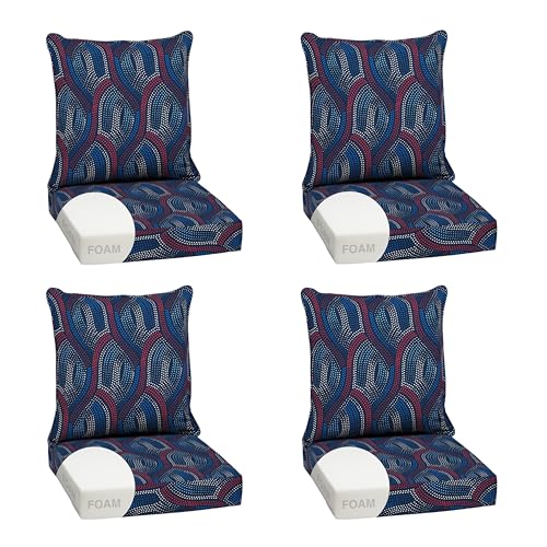 Image of Arden Outdoor Foam Deep Seat Cushion Set, 4-Pack, 24x24, Premium High-Density Foam, Never Flattens, Weather-Proof for Patio Chair Sofa Couch, Sapphire Liberty Mosaic