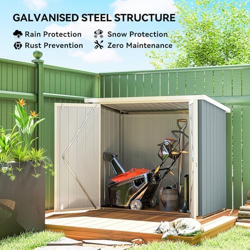 Outsunny 5' x 3' Metal Storage Shed, Garden Tool House with Double Doors for Backyard, Patio Lawn, Light Grey - 2