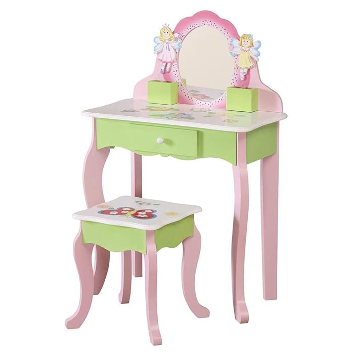 Buy Children's Vanity Table Set Girls Dressing Table with Mirror and