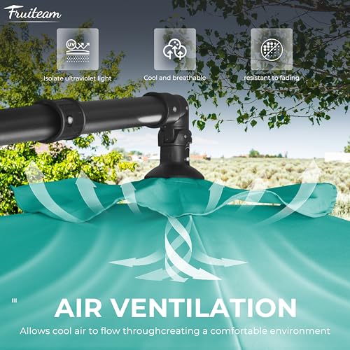 FRUITEAM 10FT Outdoor Cantilever Umbrellas for Patio, Offset Patio Umbrella With Crank and Cross Base for Poolside, Yard and Garden(Turquoise)