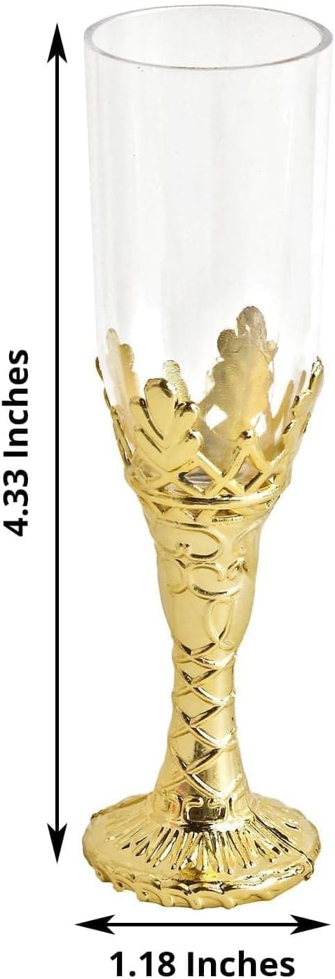 Balsa Circle 12 Clear with Gold 4-inch Mini Champagne Flutes Party Favor Gift Holders - Wedding Events Reception Home Decorations
