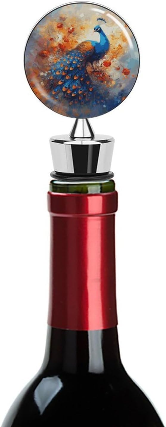 Peacock2 Wine Stopper Keep Fresh Reusable Wine Cork with Rubber Suitable for Standard Leak Proof Zinc Alloy Bottle Stopper for Gifts, Bar, Wedding, Holiday Party