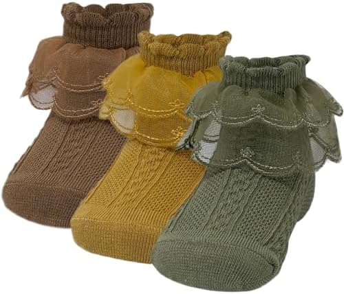 Toddler Girl Ruffle Ankle Socks Double Lace Frilly Socks for Princess Dress Outfits