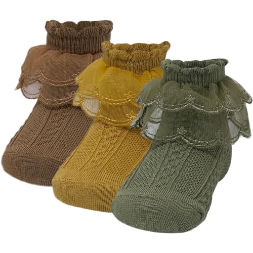 Toddler Girls White Ruffle Socks Cute Lace Frilly Cotton Ankle Socks for Dress