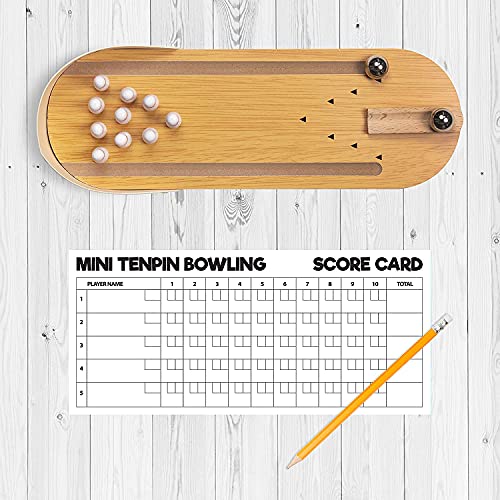 Invero® Mini Wooden Desktop Tabletop Ten Pin Bowling Game Set Includes
