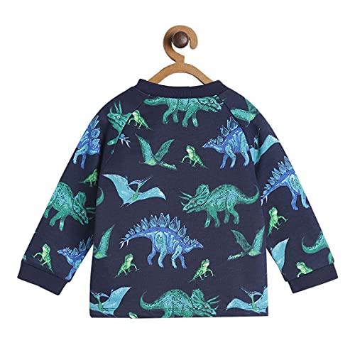 Image of miniklub Infant Boys Navy-Blue & Green Printed Pure Cotton Tracksuit