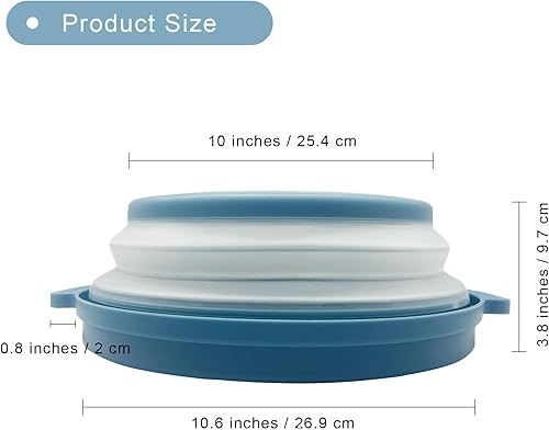 Miniatura 5 de Cubierta contra salpicaduras de microondas de 10.2 pulgadas con asas, tapa de silicona plegable ventilada y bandeja antiquemaduras, protector contra