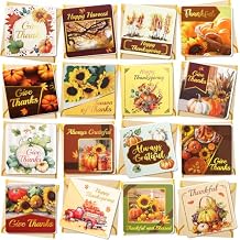 WorldBazaar Mini Thanksgiving Cards with Envelopes Gold Foil 24 Pack Fall Greeting Cards Bulk Small Note Cards For School Business Supplies