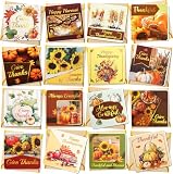 WorldBazaar Mini Thanksgiving Cards with Envelopes Gold Foil 24 Pack Fall Greeting Cards Bulk Small Note Cards For School Business Supplies