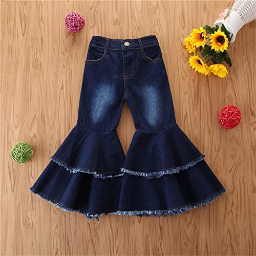 Girls Bell Bottom Denim Pants Ruffle Double Flare Pants High Waist Casual Jeans with Pockets for Toddler Kids3