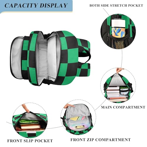 Fisyme Black and Green Plaid Checkered School Backpack Laptop Backpacks Bags Bookbag Travel Casual Computer Notebooks Daypacks4