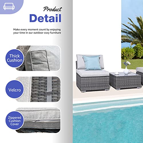 Patiorama 3-Piece Patio Furniture Set, Outdoor Sectional Sofa, All-Weather Grey PE Wicker Rattan Conversation Set, Outdoor Couch Loveseat Sofa w/Coffee Table for Deck Balcony Pool(Light Grey Cushion)