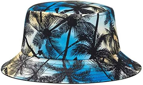 Quanhaigou Unisex Sun Hats, Cotton Beach Bucket Hat for Men Women,Summer Outdoor Boy's Girls Boonie Cap Breathable Packable (Palm Tree)
