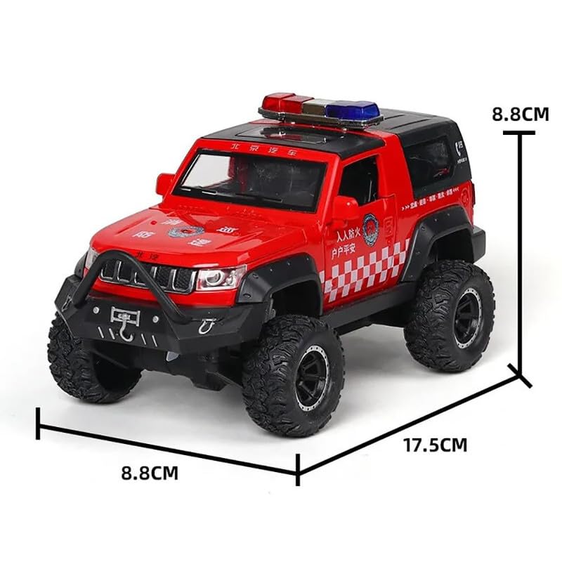 Image of Kids Model 1:32 Police Jeep Die Cast Metal Car Pull Back Action Opening Doors with Realistic Engine Sound Lights Toy Car Gift for Boys - Red