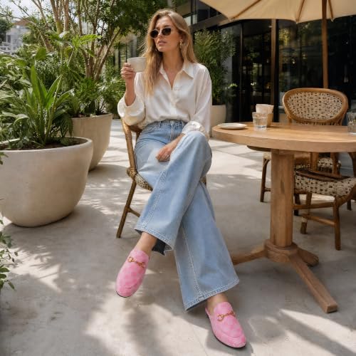 Image of Minorsu Buckle Mules for Women Flats Loafers Shoes for Work Office Business