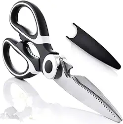 Tesoura de Cozinha Multiuso, Aço Inox Premium, Cabo Emborrachado com Bainha