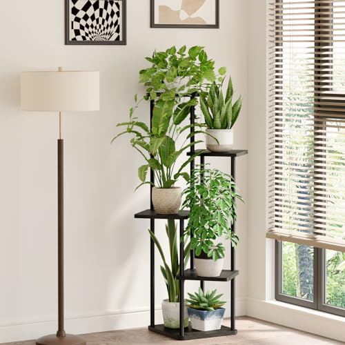 Image of Bamworld Black Plant Stand Indoor Corner Plant Shelf for Multiple Plants