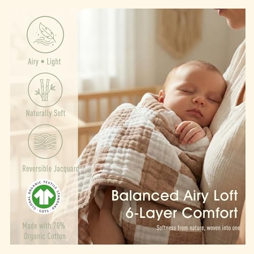 Image of Ultra Soft Muslin Baby Blanket,A Versatile Swaddle and Bed Blanket for Babies, Toddlers, Boys, and Girls (1 Coffee Checkered 1 Pack).
