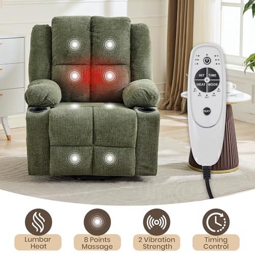 Image of Oversized Power Lift Recliner Chair for Elderly, 135 Lay Flat Electric Recliner with Massage & Heat, Stand Assist Lift Chair with 2 Cup Holders for Living Room,Green