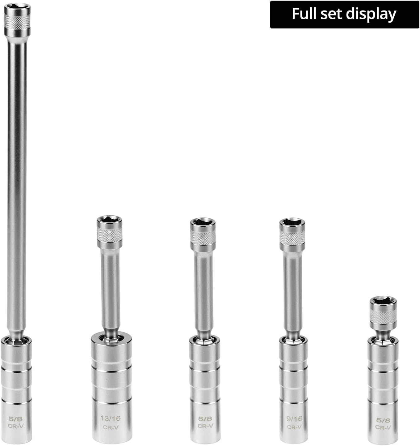 QWORK Magnetic Swivel Spark Plug Socket Set - 3/8-Inch Drive Size with12 Point, Includes 9/16-inch, 5/8-inch, 13/16-inch, 14 MM Thin Wall Sockets