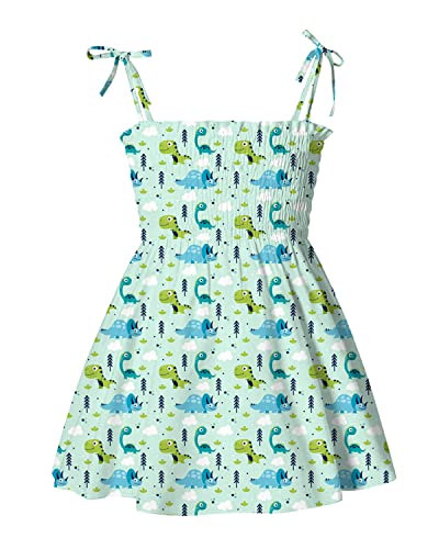 CM-Kid Toddler Girl Sleeveless Dinosaur Sunflower Dresses Summer Beach Outfit Strawberry Butterfly Ladybugs Sundress