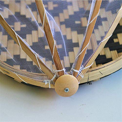 Szetosy, Cestino in bambù intrecciato a mano con copertura in rete, per coprire e servire il cibo, a prova di insetti, antipolvere, per pane, frutta e verdura, Bambù, Stile 4, Dia.30cm