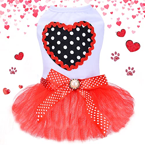 Dog Dress Cute Pet Puppy Clothes Hloiday Dog Outfit Doggie Cat Red Heart Sundress Costumes for Small Dogs Girl (Medium…