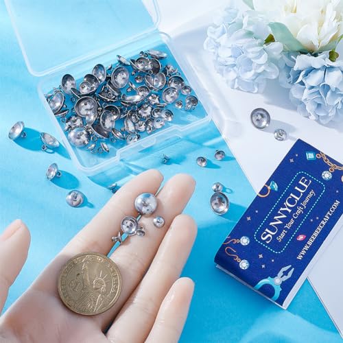 SUNNYCLUE 1 Box 100Pcs 4-10mm Bead Cap Pendants Bead Bail Cap Pendant Bail 304 Stainless Steel Round Clasp Connector for jewellery Making DIY Necklace Earring Bracelet - Image 3