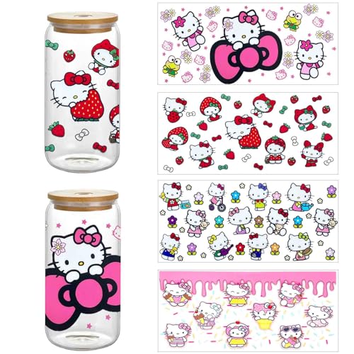 4PCS UV DTF Cup Wraps, Waterproof Tumbler Decal Stickers for 16OZ Glass Cups, DIY Heat Transfer Vinyl Stickers for Cups (Color 4.)