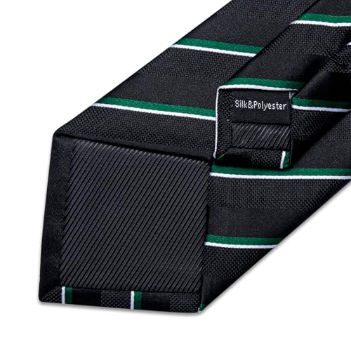 Image of DiBanGu Striped Tie Set for Men Silk Woven Plaid Necktie and Pocket Square Cufflinks Business Wedding