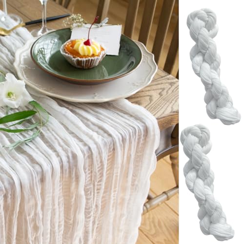 White Cheesecloth Table Runner Set of 2, Cotton Gauze Runner