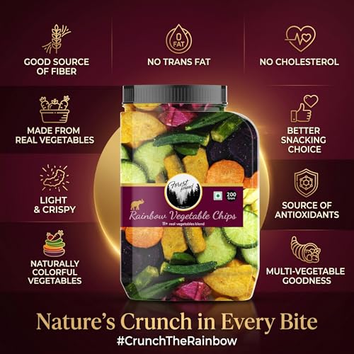 Image of Forest Found Rainbow Vegetable Chips 200 gm | 11+ Exotic Blend | Made with Real Veggies, Light & Crispy Healthy Snack | No Palm Oil, Gluten-Free | Crunchy Crisps| 11 Mix Veggie (Pack-200g)