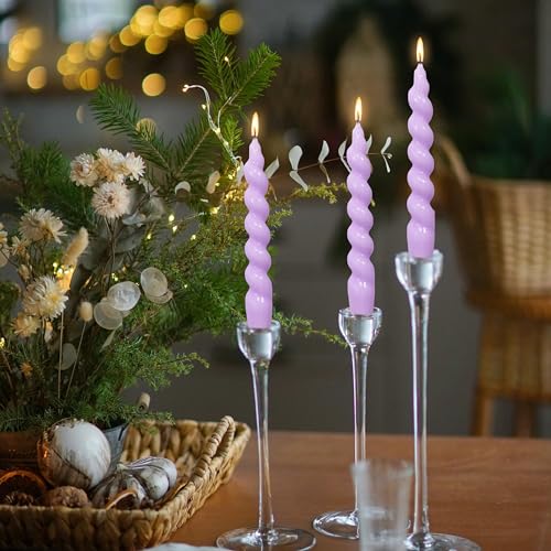 Image of Spiral Taper Candles 7.5Inch Handmade Twisted Candlestick Purple Short Warm Candle Smokeless Unscented Candles for Home Decor 2 Pcs
