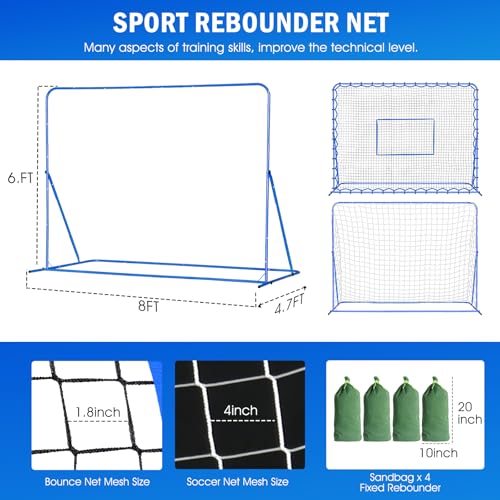 Image of Soccer Baseball Rebounder Net, Quick-Switch Angle Soccer Pitchback Volleyball Training for Control, Passing Practice, Easy Setup Soccer Goal Rebounder Gifts Aids & Equipment for Kids,Teens & Adults
