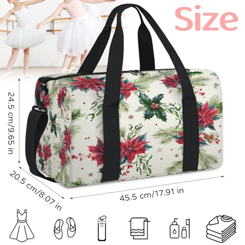 Christmas Flowers Print Sports Duffle Bag for Women Men Waterproof Overnight Weekender Bag with Adjustable Strap Travel Tote Bags for Beach Yoga Work Dance Swim2