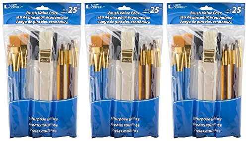 3-PACK - Loew-Cornell 245B Brush Set, Pack of 25, Multi Color