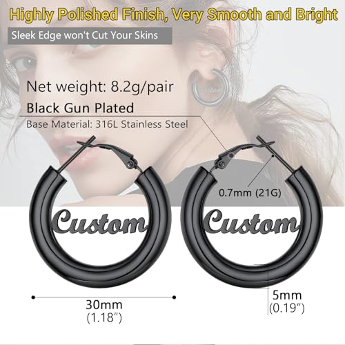 Image of Stainless Steel Chunky Hoop Earrings For Women, Minimalist and Chic, Black /Gold Plated, Round Hoops Earrings Hypoallergenic, Size: 30mm /40mm /60mm /80mm, Come with Box