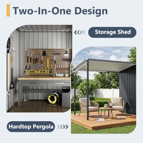 Image of Polar Aurora 12x4 FT Outdoor Storage Shed & Hardtop Gazebo Combo, 6x4 FT Small Metal Shed with Open-Sided Pergola, 2-in-1 Weatherproof Lean to Garden Tool Shed