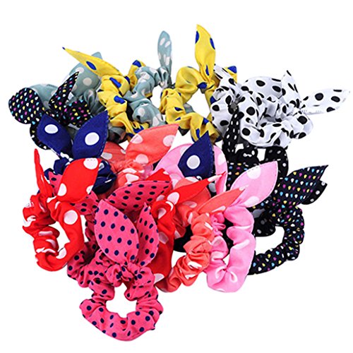 10 coleteros de tela con diseño de orejas de conejo y estampado de lunares, de Display08 Cover