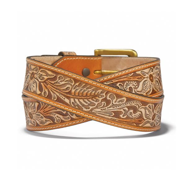 Tan Leather Belt with Floral Design by Brighton3