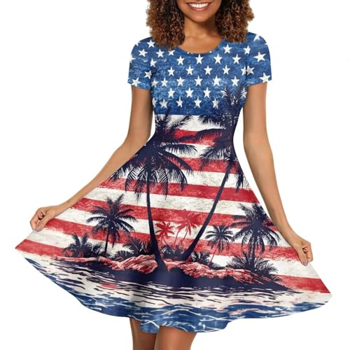 Image of AFPANQZ Womens Casual Summer Lightweight Vintage Dress Short Sleeve Midi Dress Knee-Long Luxury Formal Dress