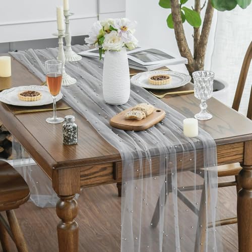Artoid Mode Pearl Grey Gauze Table Runner 70x300 cm, Seasonal Sheer Cheesecloth Dining Holiday Birthday Table Decor for Home Party - Cosy Home Interiors Artoid Mode Pearl Grey Gauze Table Runner 70x300 cm, Seasonal Sheer Cheesecloth Dining Holiday Birthday Table Decor for Home Party - Image 4